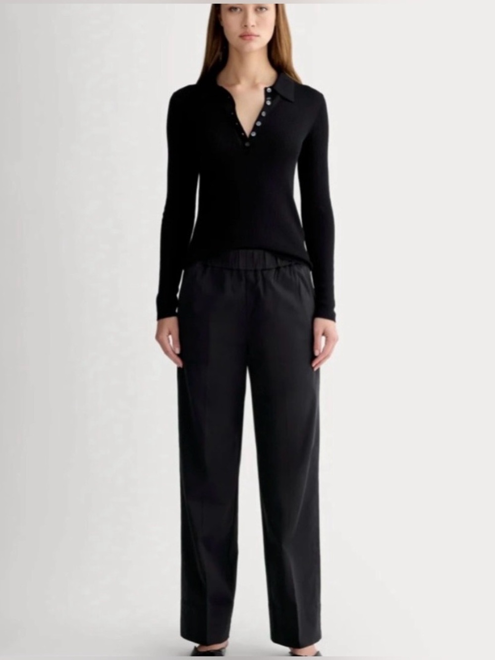 Everlane The Easy Black Wide-Leg Pull-On Trousers size small